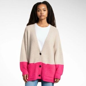 Anthropologie See U Soon Oversized V-Neck Colorblock Cardigan Long Sleeves